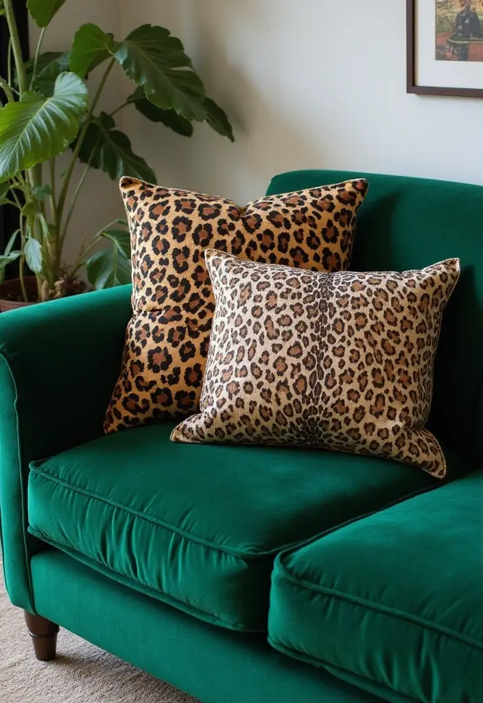 30 Pillows for an Emerald Green Couch That Make a Statement 13 30 Pillows for an Emerald Green Couch That Make a Statement - 13. Vivacious Animal Prints