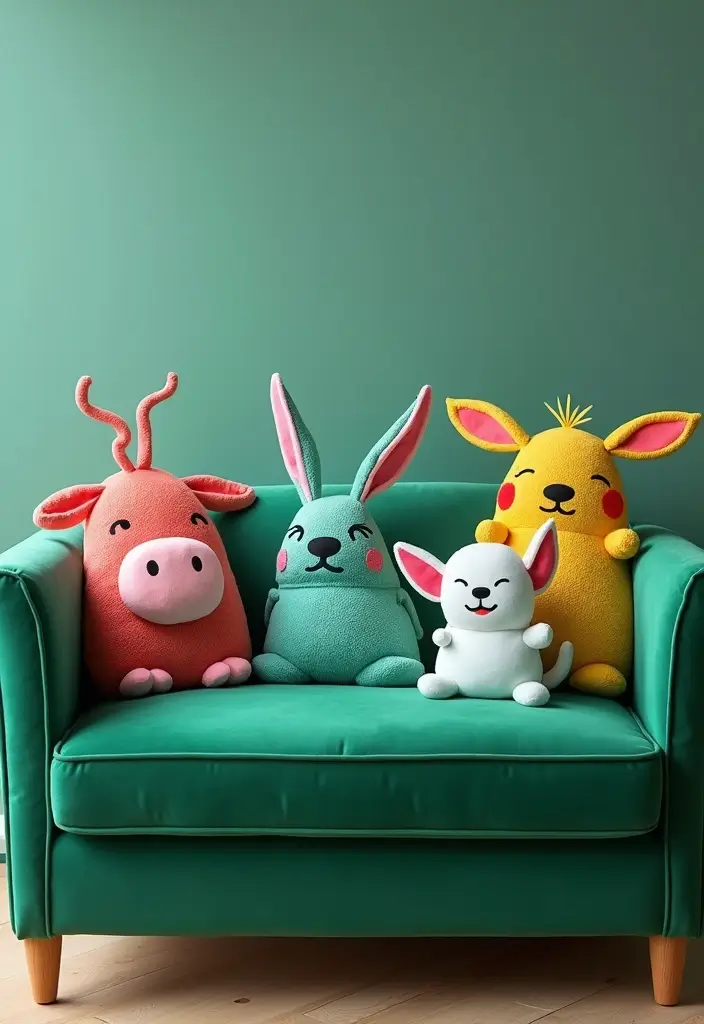 30 Pillows for an Emerald Green Couch That Make a Statement 15 30 Pillows for an Emerald Green Couch That Make a Statement - 15. Whimsical Cartoon Characters