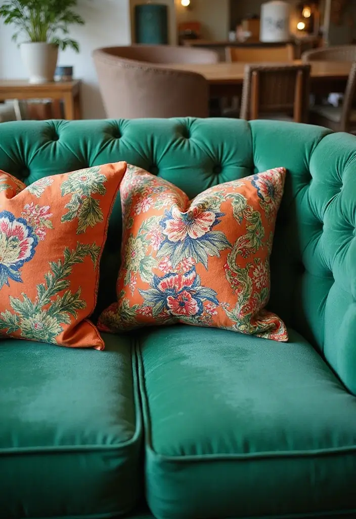 30 Pillows for an Emerald Green Couch That Make a Statement 20 30 Pillows for an Emerald Green Couch That Make a Statement - 20. Vintage Fabric Prints