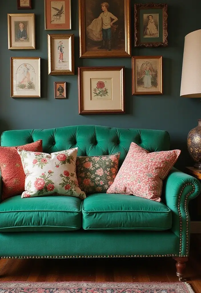 30 Pillows for an Emerald Green Couch That Make a Statement 27 30 Pillows for an Emerald Green Couch That Make a Statement - 27. Vintage Finds