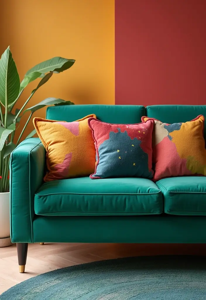 30 Pillows for an Emerald Green Couch That Make a Statement 4 30 Pillows for an Emerald Green Couch That Make a Statement - 4. Artistic Abstract Designs