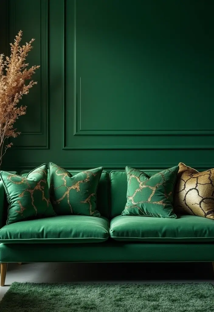 30 Pillows for an Emerald Green Couch That Make a Statement 7 30 Pillows for an Emerald Green Couch That Make a Statement - 7. Pop of Metallics