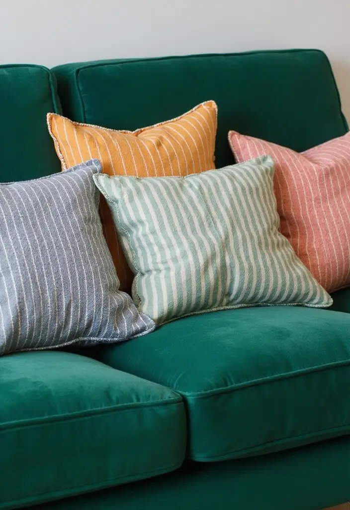 30 Pillows for an Emerald Green Couch That Make a Statement 8 30 Pillows for an Emerald Green Couch That Make a Statement - 8. Classic Stripes