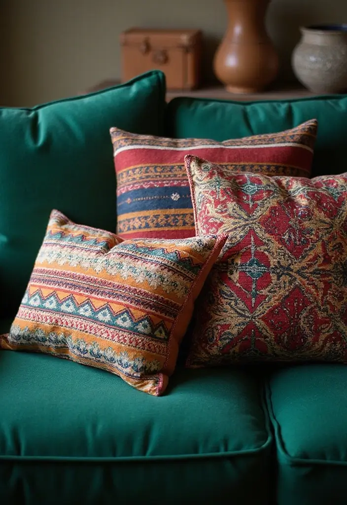 30 Pillows for an Emerald Green Couch That Make a Statement 9 30 Pillows for an Emerald Green Couch That Make a Statement - 9. Ethnic and Tribal Patterns
