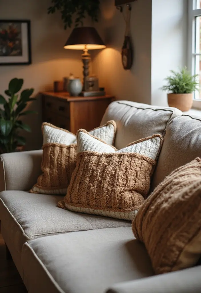 30+ Throw Pillow Design Ideas for Modern Living Rooms 12 30+ Throw Pillow Design Ideas for Modern Living Rooms - 12. Textured Knit Pillows
