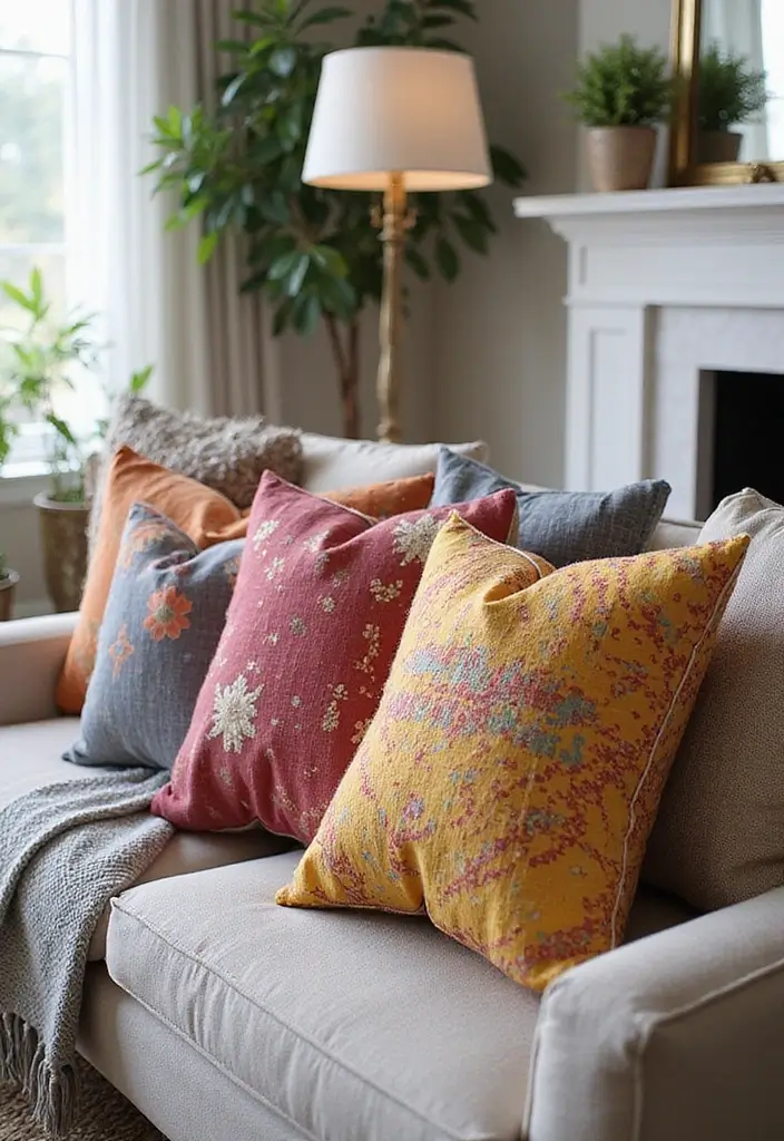 30+ Throw Pillow Design Ideas for Modern Living Rooms 2 30+ Throw Pillow Design Ideas for Modern Living Rooms - 2. Recycled Fabric Pillows