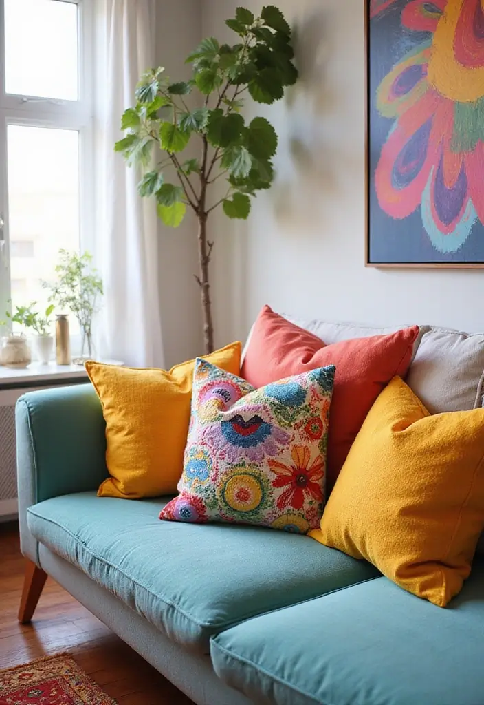 30+ Throw Pillow Design Ideas for Modern Living Rooms 28 30+ Throw Pillow Design Ideas for Modern Living Rooms - 28. Colorful Whimsical Pillows