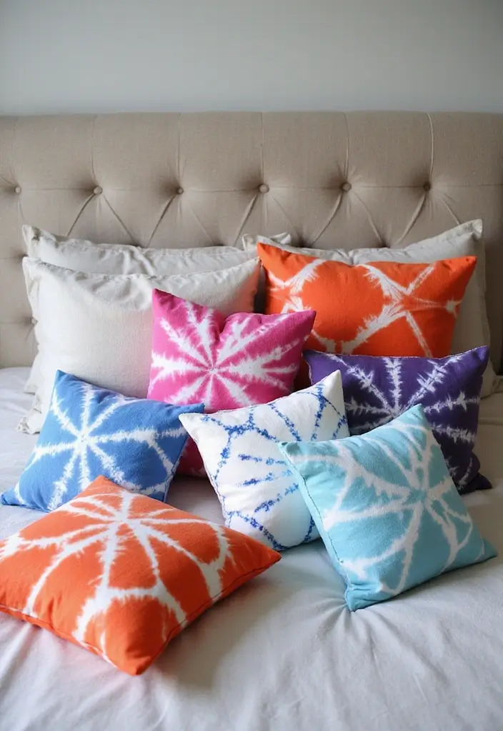 30 Throw Pillow Ideas for Bedrooms: Soft and Relaxing Looks 10 30 Throw Pillow Ideas for Bedrooms: Soft and Relaxing Looks - 10. Tie-Dye Throw Pillows