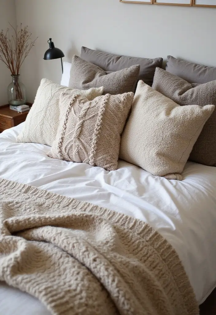 30 Throw Pillow Ideas for Bedrooms: Soft and Relaxing Looks 11 30 Throw Pillow Ideas for Bedrooms: Soft and Relaxing Looks - 11. Cozy Knit Pillows