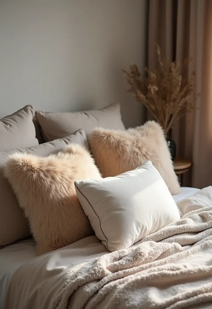 30 Throw Pillow Ideas for Bedrooms: Soft and Relaxing Looks 15 30 Throw Pillow Ideas for Bedrooms: Soft and Relaxing Looks - 15. Faux Fur Accents
