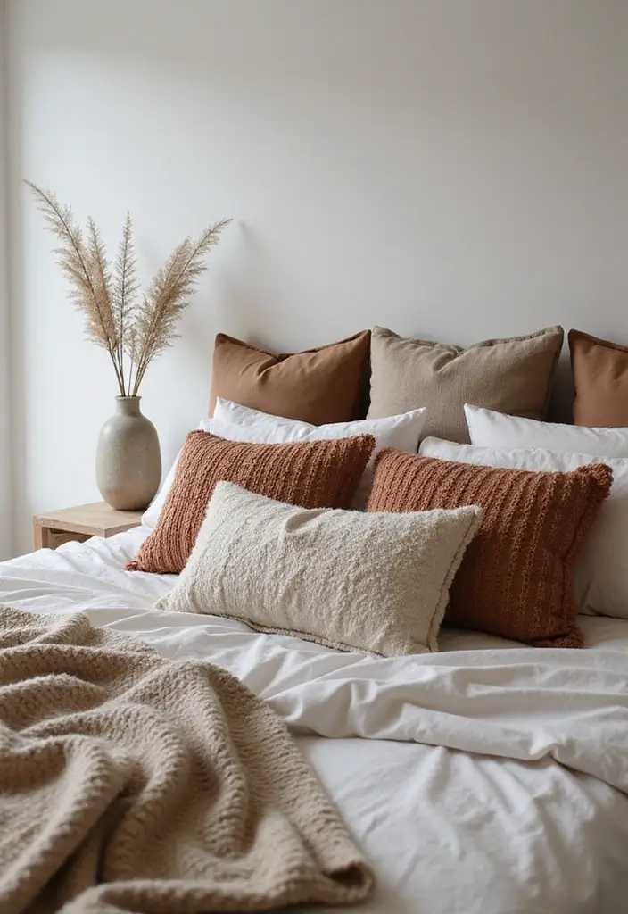 30 Throw Pillow Ideas for Bedrooms: Soft and Relaxing Looks 19 30 Throw Pillow Ideas for Bedrooms: Soft and Relaxing Looks - 19. Layering Textures