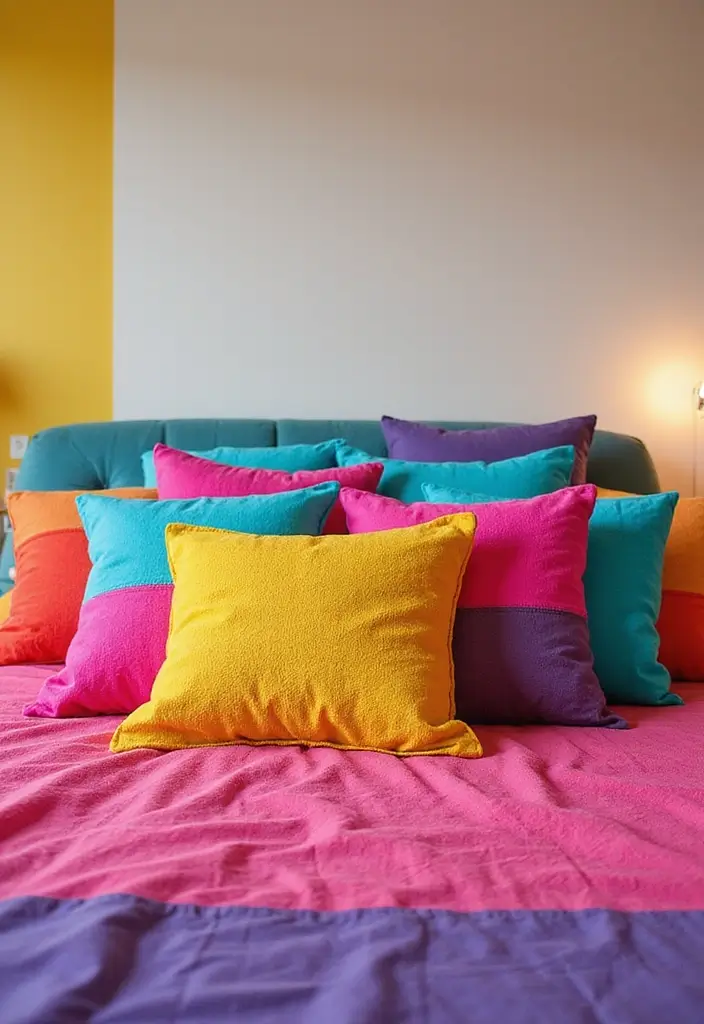 30 Throw Pillow Ideas for Bedrooms: Soft and Relaxing Looks 22 30 Throw Pillow Ideas for Bedrooms: Soft and Relaxing Looks - 22. Color Blocking