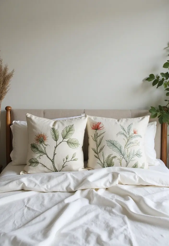 30 Throw Pillow Ideas for Bedrooms: Soft and Relaxing Looks 24 30 Throw Pillow Ideas for Bedrooms: Soft and Relaxing Looks - 24. Nature-Inspired Prints