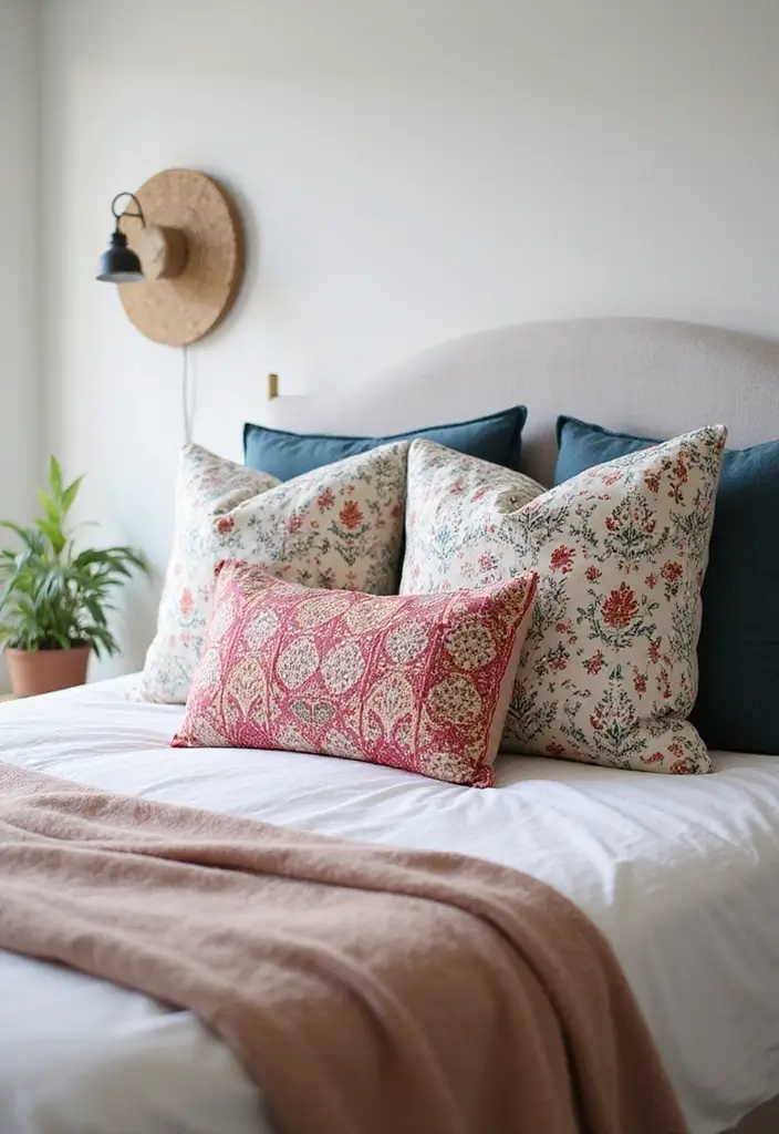 30 Throw Pillow Ideas for Bedrooms: Soft and Relaxing Looks 26 30 Throw Pillow Ideas for Bedrooms: Soft and Relaxing Looks - 26. Layered Patterns
