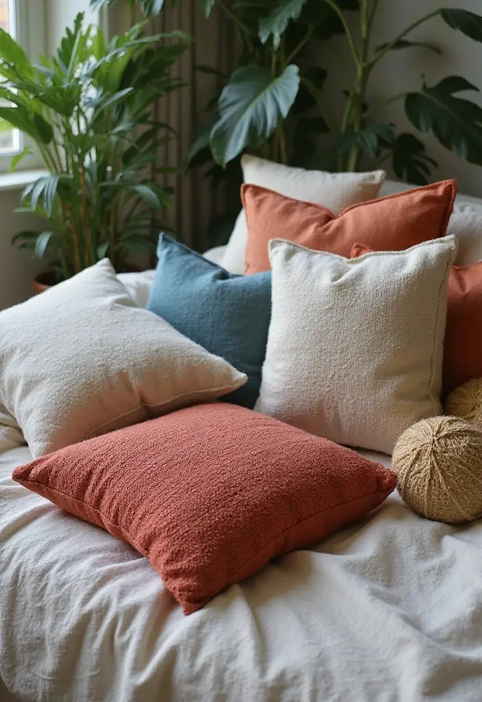 30 Throw Pillow Ideas for Bedrooms: Soft and Relaxing Looks 6 30 Throw Pillow Ideas for Bedrooms: Soft and Relaxing Looks - 6. Plant Dyed Cushions