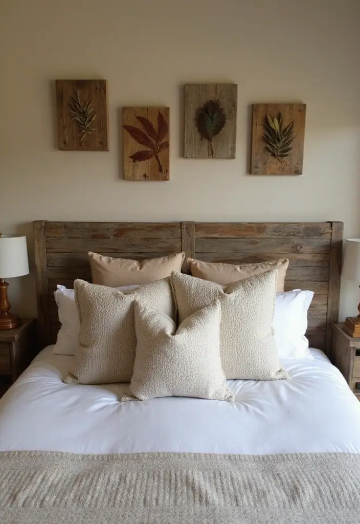 30 Throw Pillow Ideas for Bedrooms: Soft and Relaxing Looks 7 30 Throw Pillow Ideas for Bedrooms: Soft and Relaxing Looks - 7. Reclaimed Wood Accents